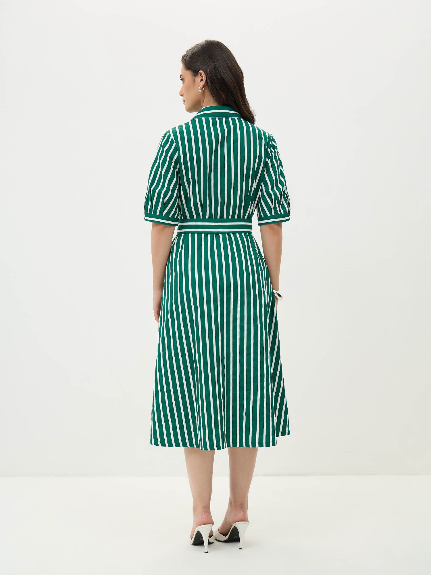 Sommer Belted Shirt Dress-Forest Green
