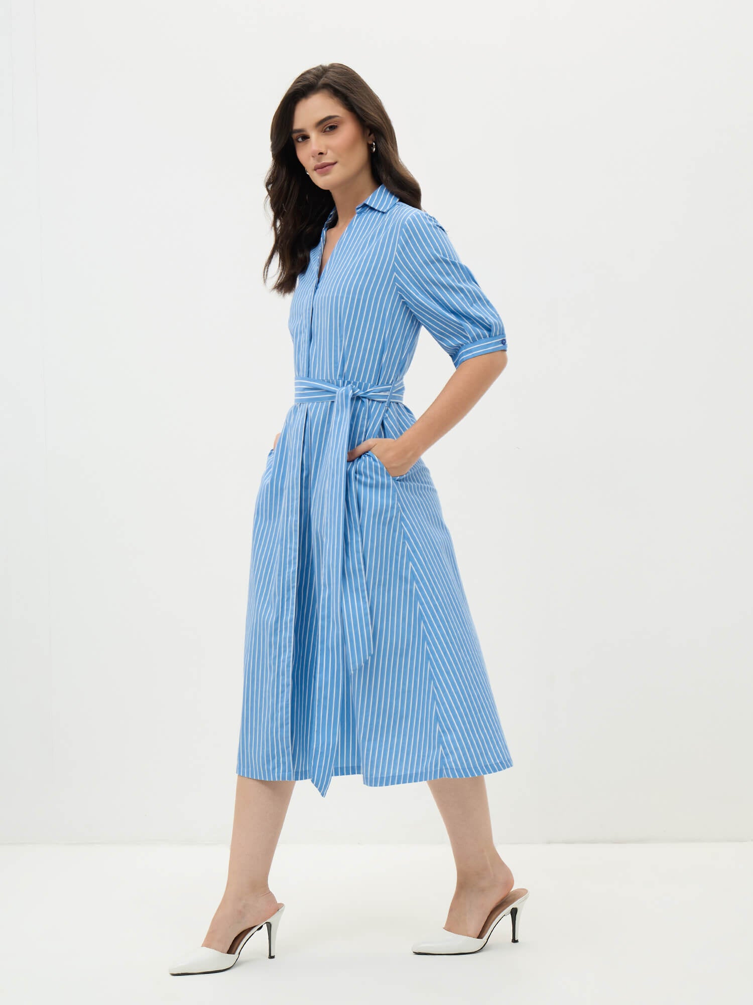 Sommer Belted Shirt Dress-Vista Blue