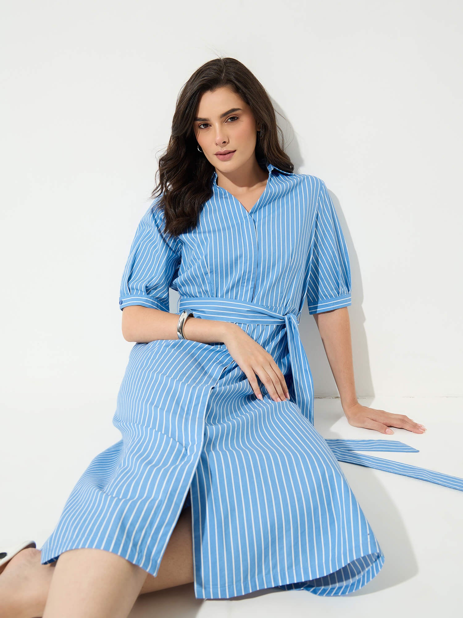 Sommer Belted Shirt Dress-Vista Blue