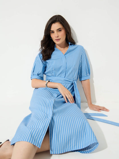 Sommer Belted Shirt Dress-Vista Blue