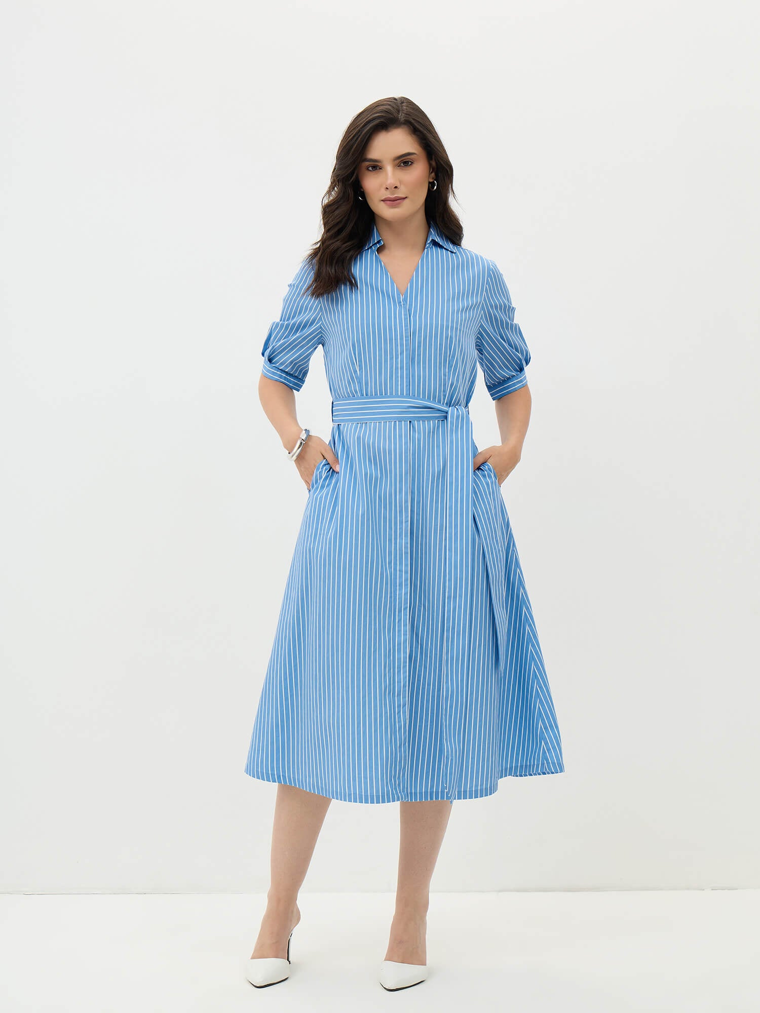 Sommer Belted Shirt Dress-Vista Blue