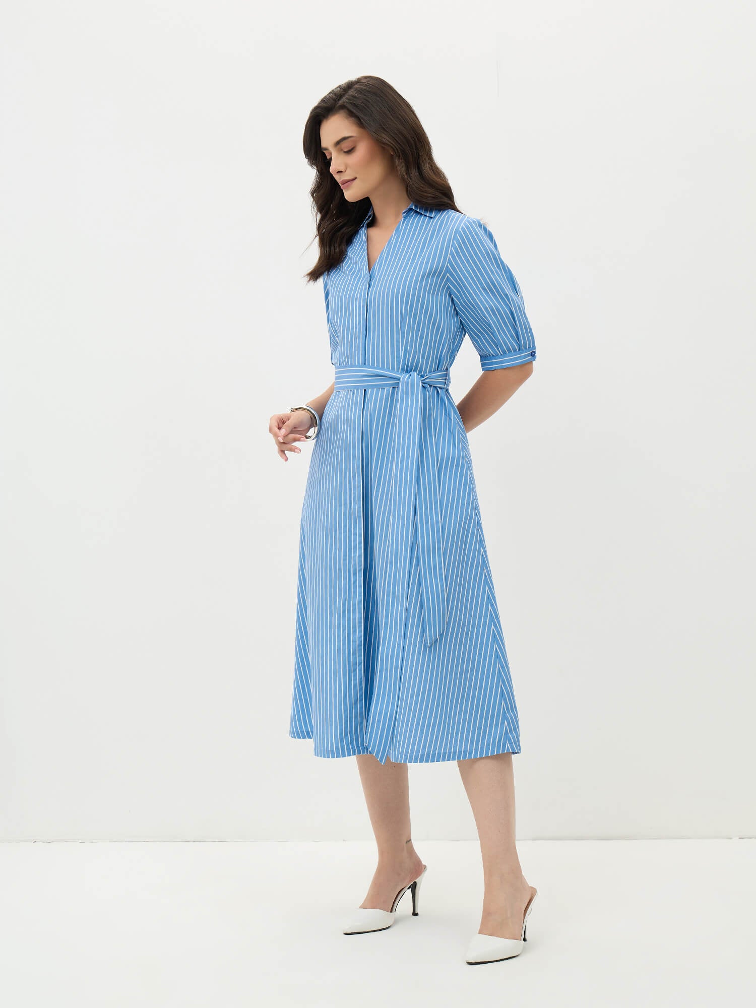 Sommer Belted Shirt Dress-Vista Blue