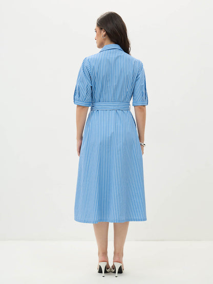 Sommer Belted Shirt Dress-Vista Blue