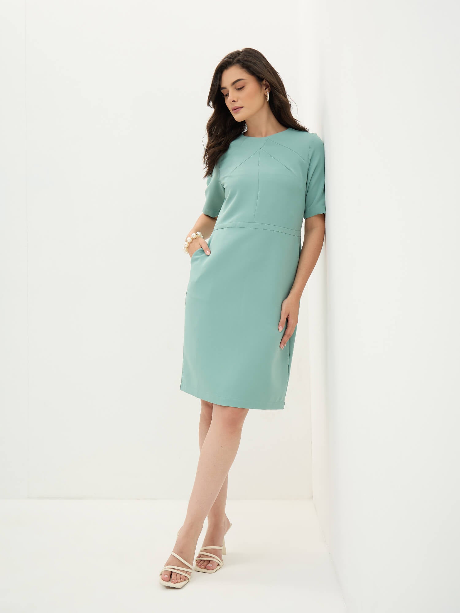 Prestige Knee Length Sheath Dress-Sea Green