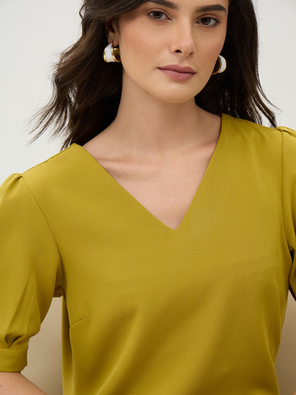 Valiant Balloon Sleeves Shift Dress-Lime
