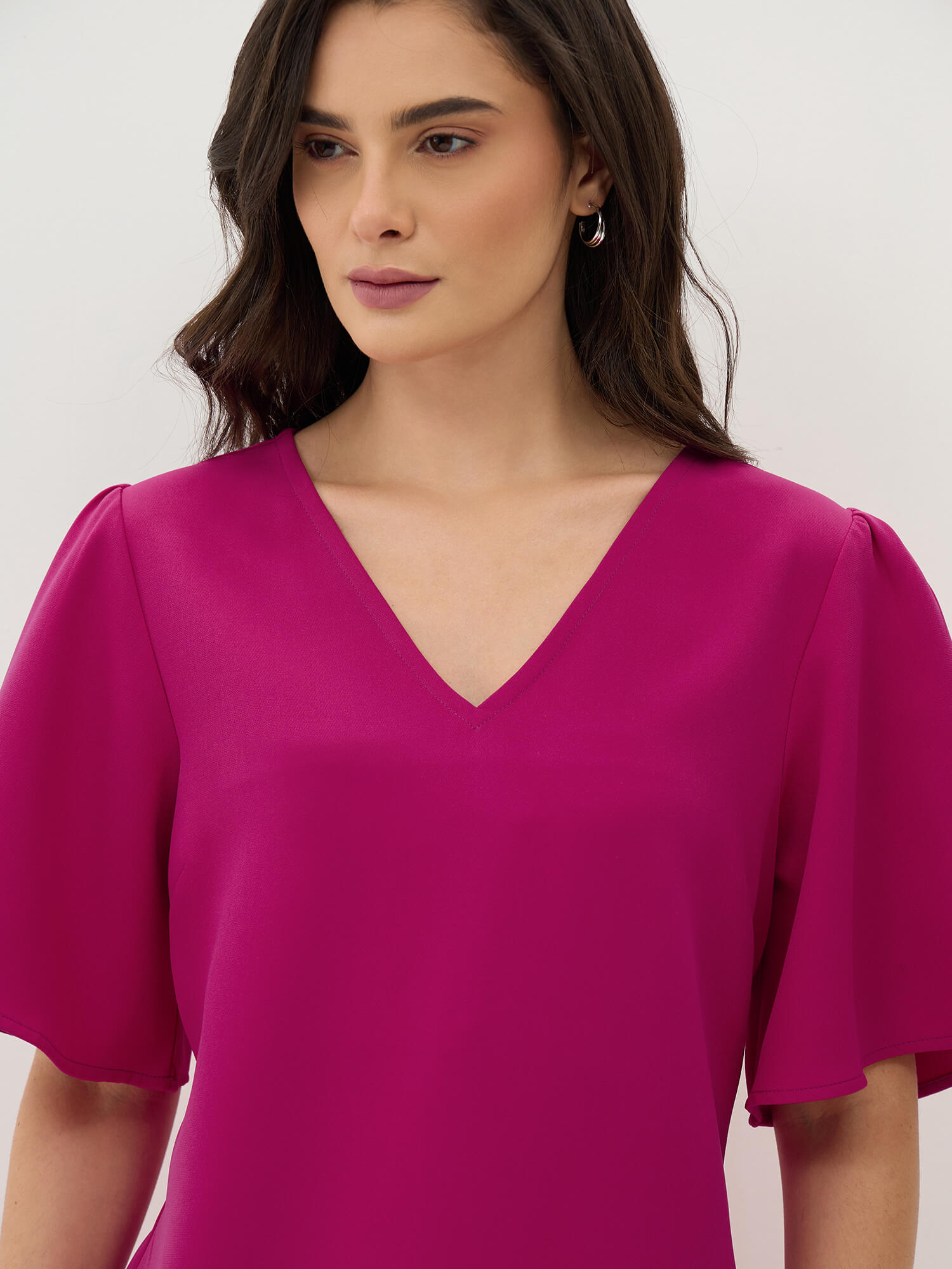 Evelyn Formal-Casual Flutter Sleeve Shift Dress-Pink