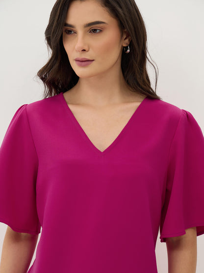 Evelyn Formal-Casual Flutter Sleeve Shift Dress-Pink
