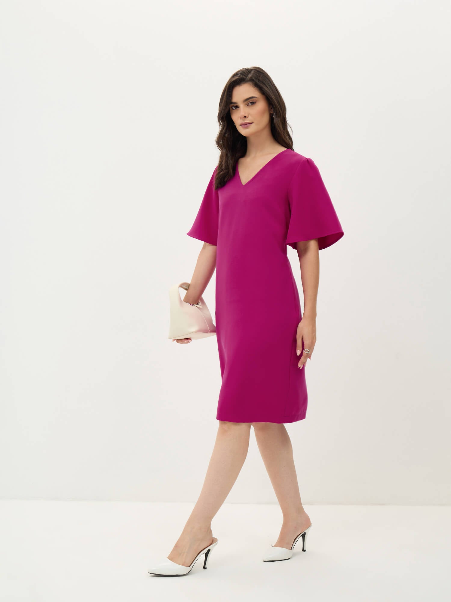 Buy Evelyn Formal-Casual Flutter Sleeve Shift Dress-Pink Color | Dress for Women