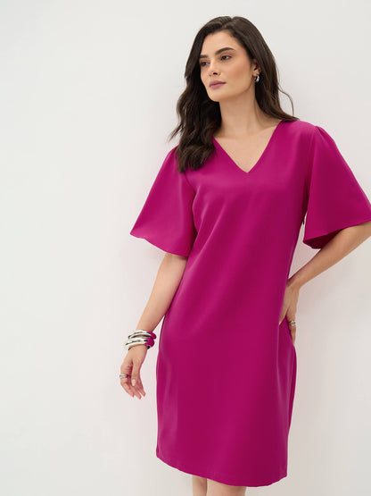 Evelyn Formal-Casual Flutter Sleeve Shift Dress-Pink