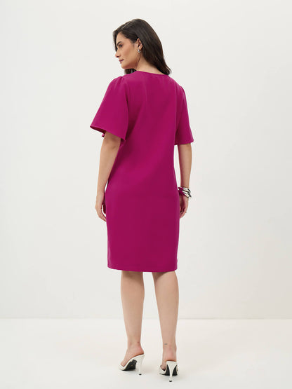 Evelyn Formal-Casual Flutter Sleeve Shift Dress-Pink