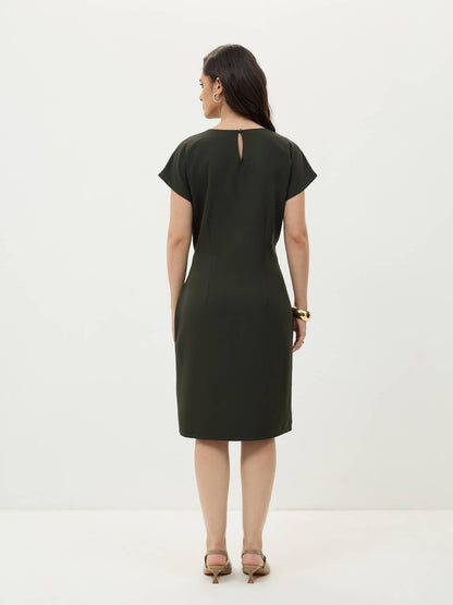 Juniper Drop Sleeve Belted Dress-Olive