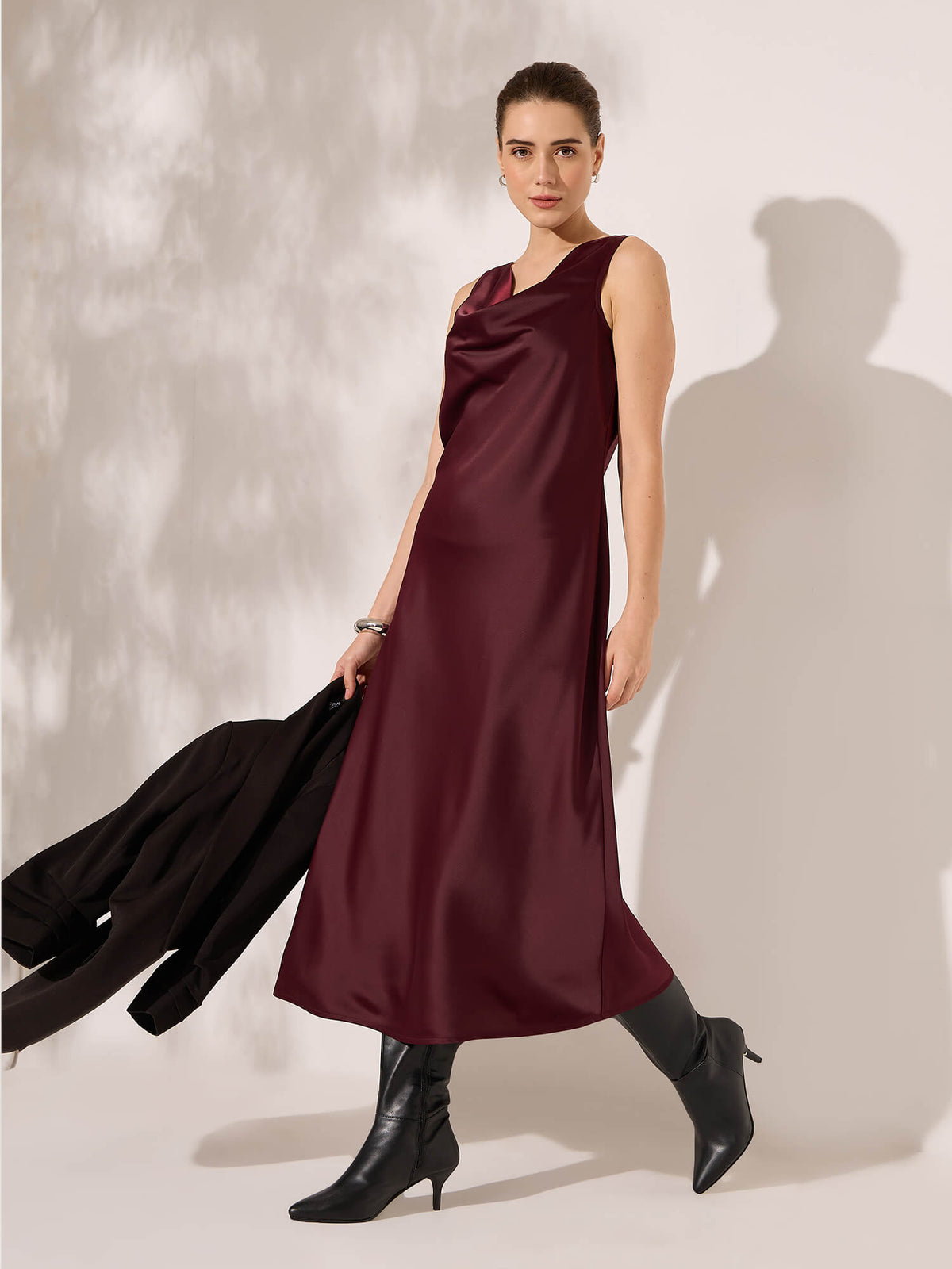 Fraise Cowl neck scarf dress-Wine