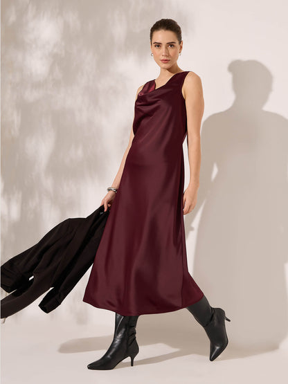 Fraise Cowl neck scarf dress-Wine