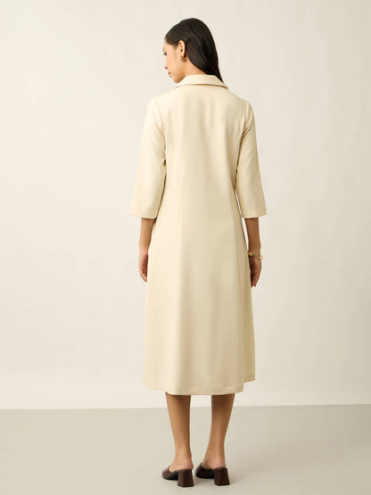 Margot Double Breasted Notch Collar Dress With Pocket-Ivory