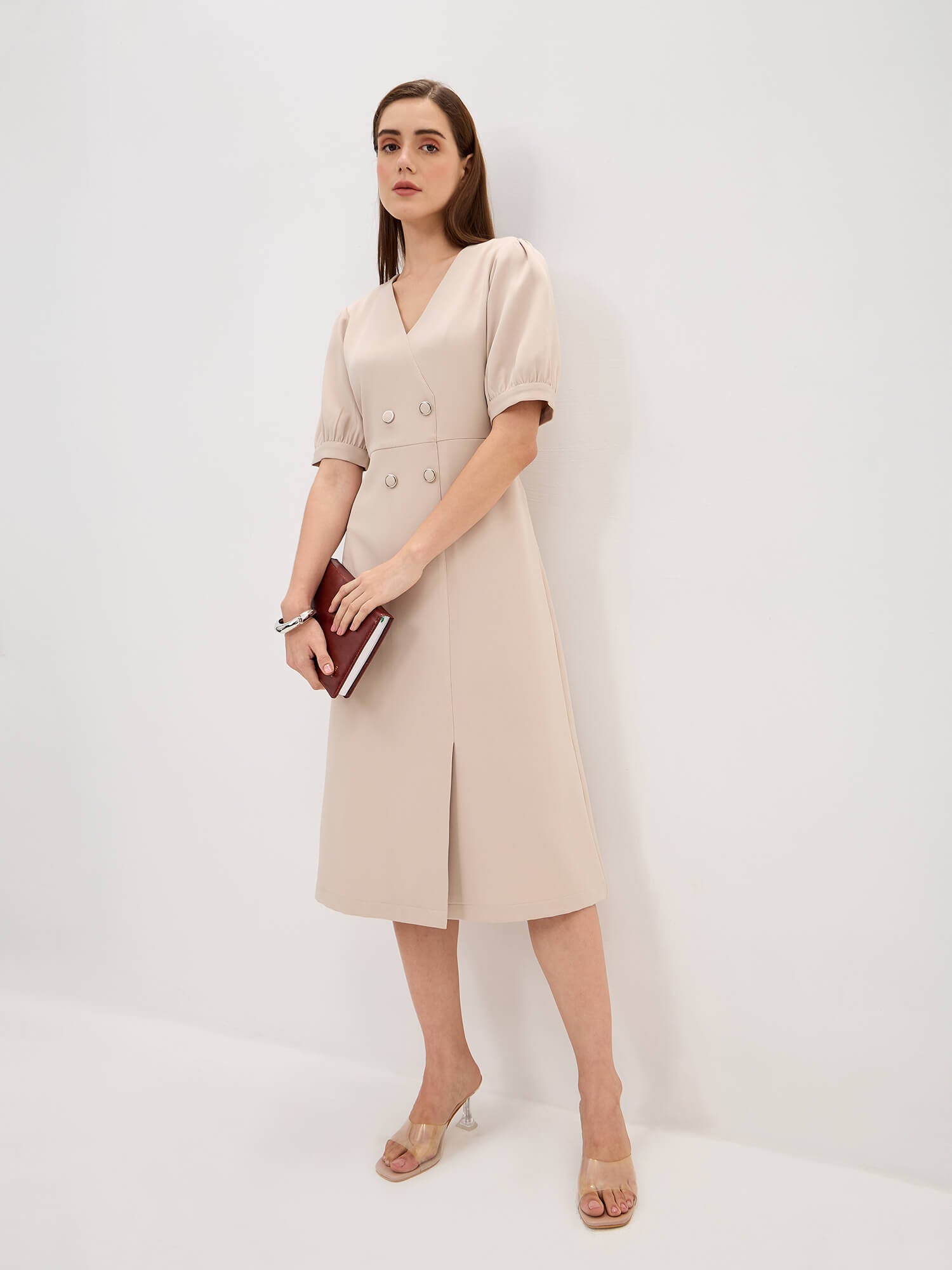 Rhapsody Fit &amp; Flare Blazer Style Dress-Cream