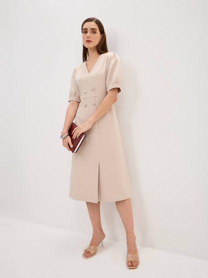 Rhapsody Fit &amp; Flare Blazer Style Dress-Cream