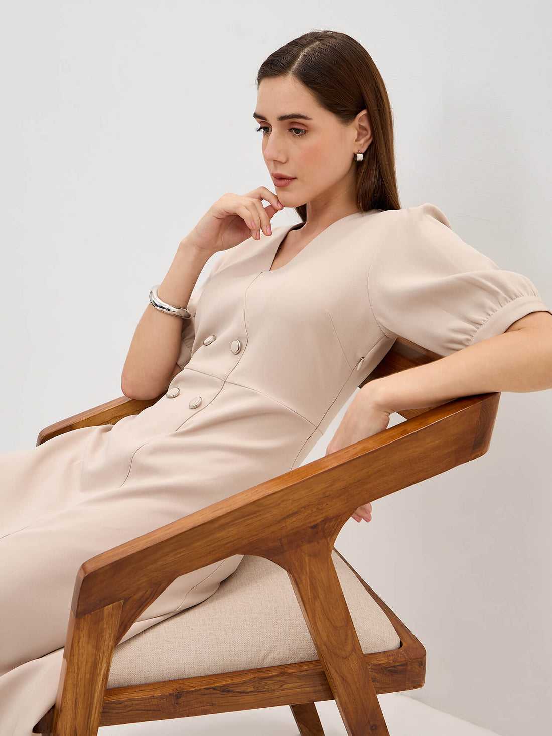 Rhapsody Fit &amp; Flare Blazer Style Dress-Cream