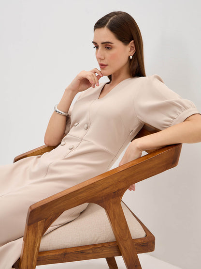 Rhapsody Fit &amp; Flare Blazer Style Dress-Cream