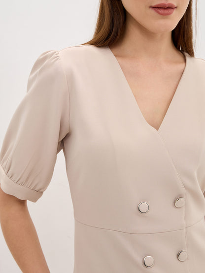 Rhapsody Fit &amp; Flare Blazer Style Dress-Cream