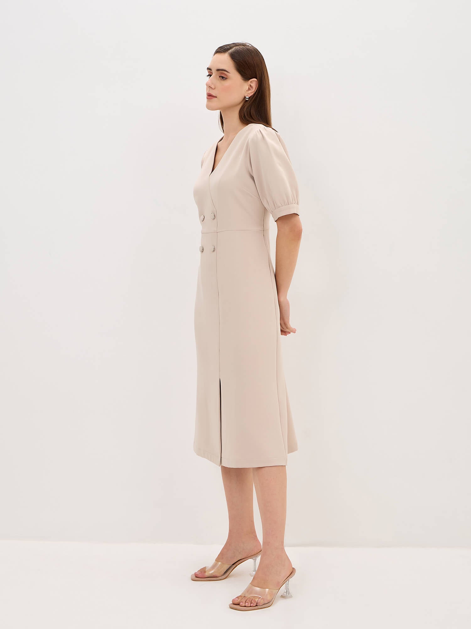 Rhapsody Fit &amp; Flare Blazer Style Dress-Cream