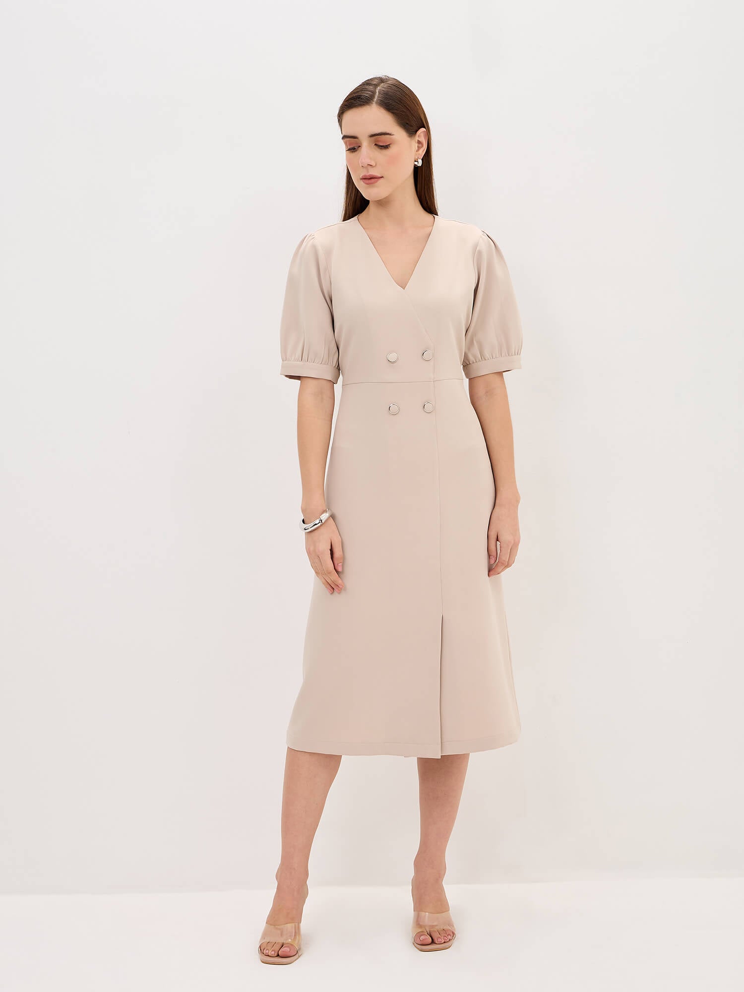 Rhapsody Fit &amp; Flare Blazer Style Dress-Cream