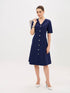 Antonia Metallic Button Down A-line Dress-Navy