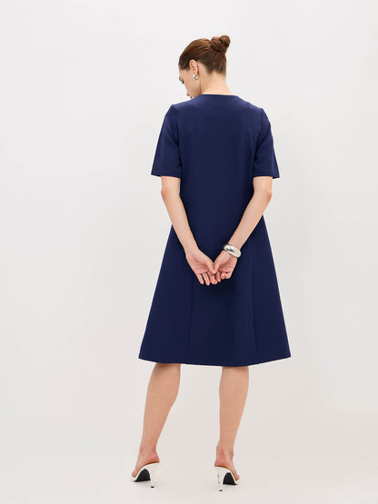 Antonia Metallic Button Down A-line Dress-Navy