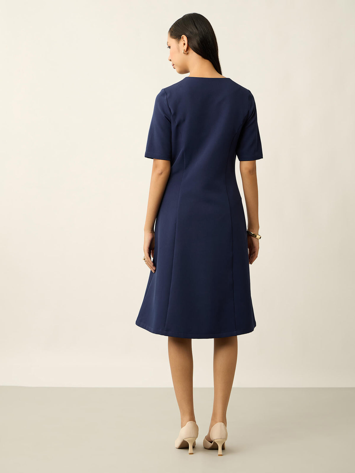 Antonia Metallic Button Down A-line Dress-Navy