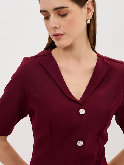 Antonia Metallic Button Down A-line Dress-Wine
