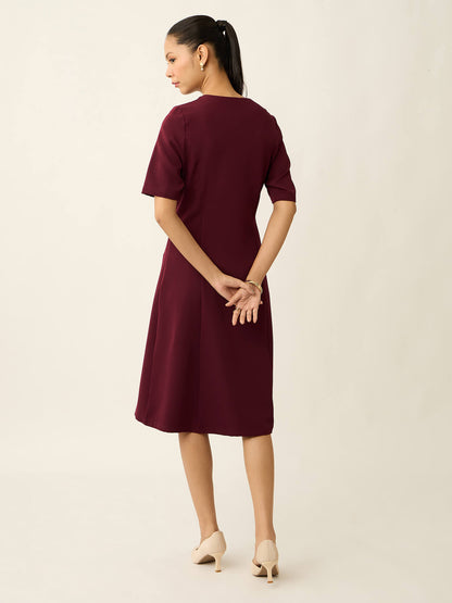 Antonia Metallic Button Down A-line Dress-Wine