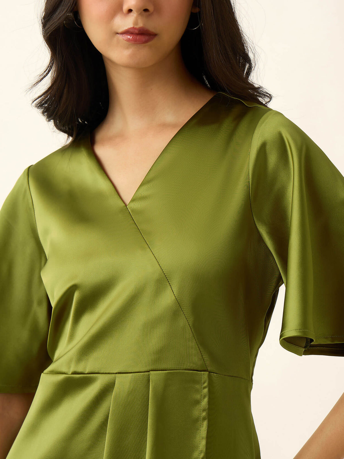 Hayati Satin Draped Dress-Chartreuse