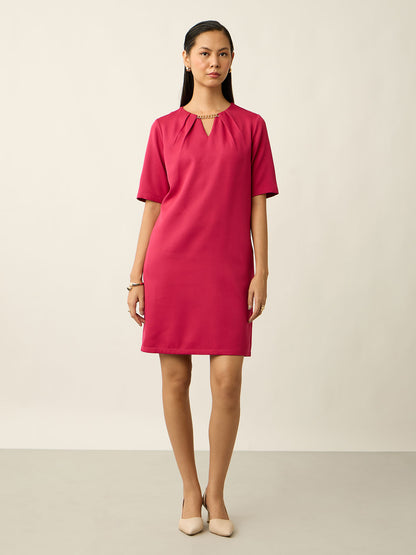 Helena Metallic Chain Shift Dress-Hot Pink