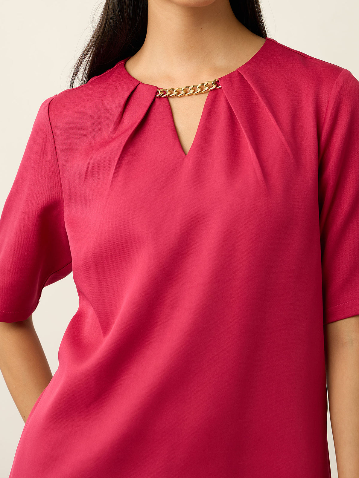 Helena Metallic Chain Shift Dress-Hot Pink