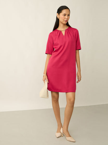 Helena Metallic Chain Shift Dress-Hot Pink