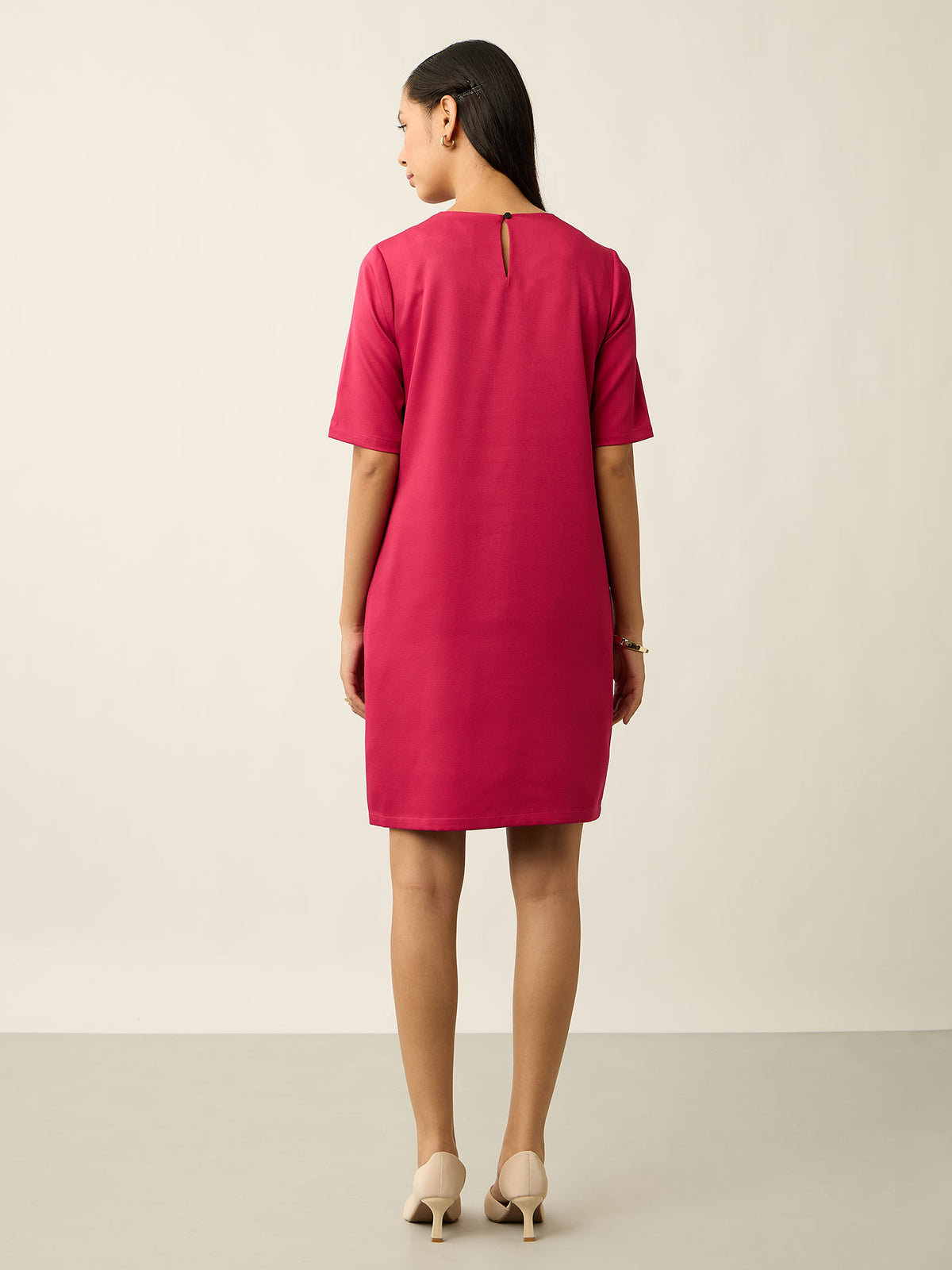Helena Metallic Chain Shift Dress-Hot Pink