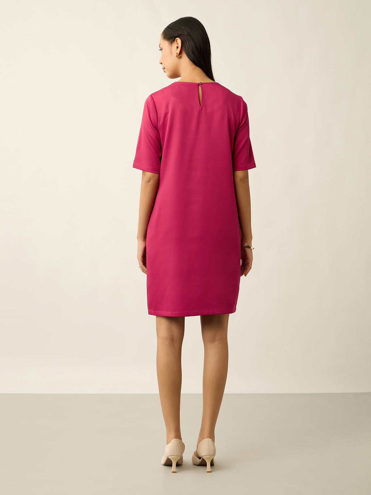 Helena Metallic Chain Shift Dress-Hot Pink