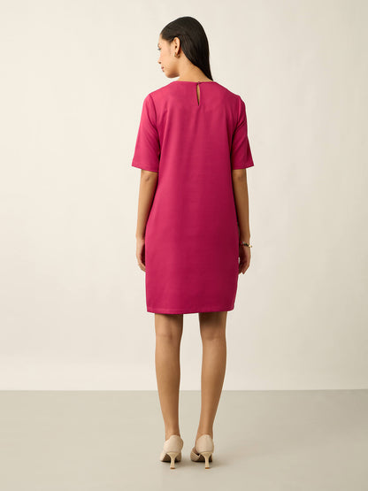 Helena Metallic Chain Shift Dress-Hot Pink