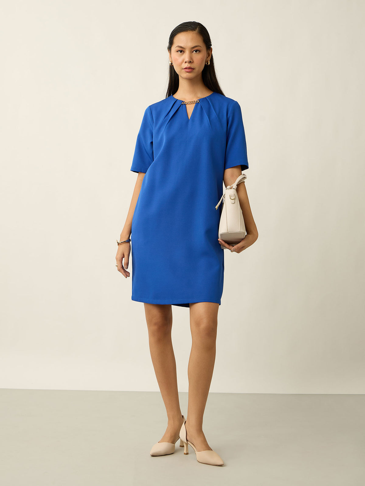 Helena Metallic Chain Shift Dress-Cobalt Blue