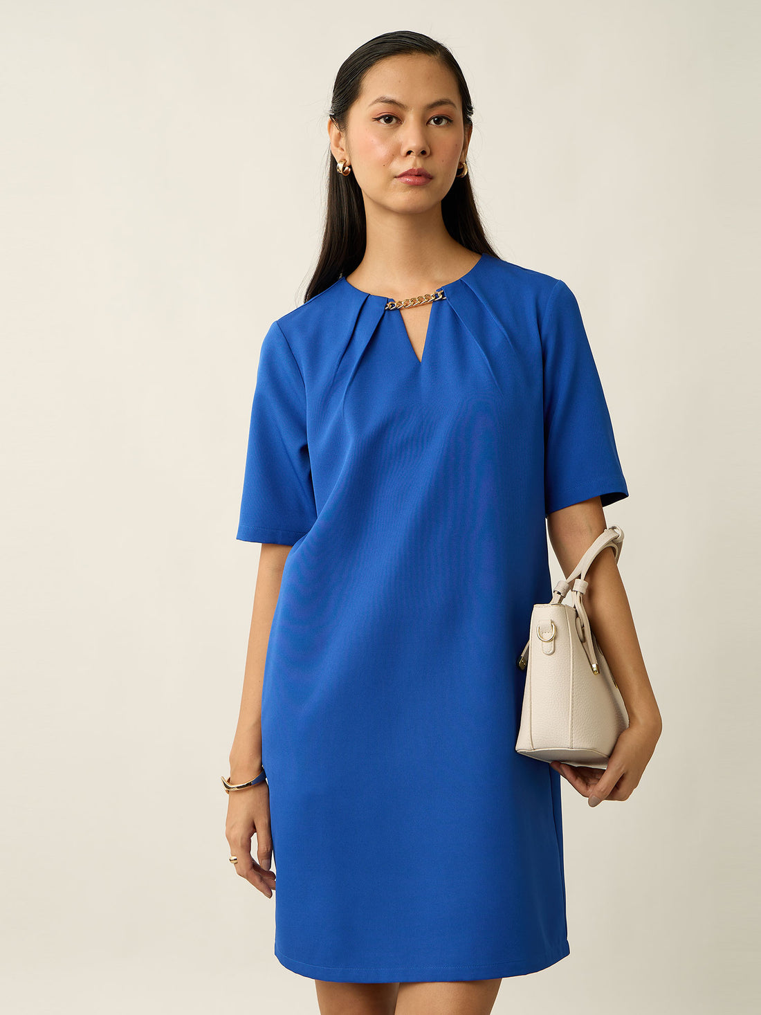 Helena Metallic Chain Shift Dress-Cobalt Blue