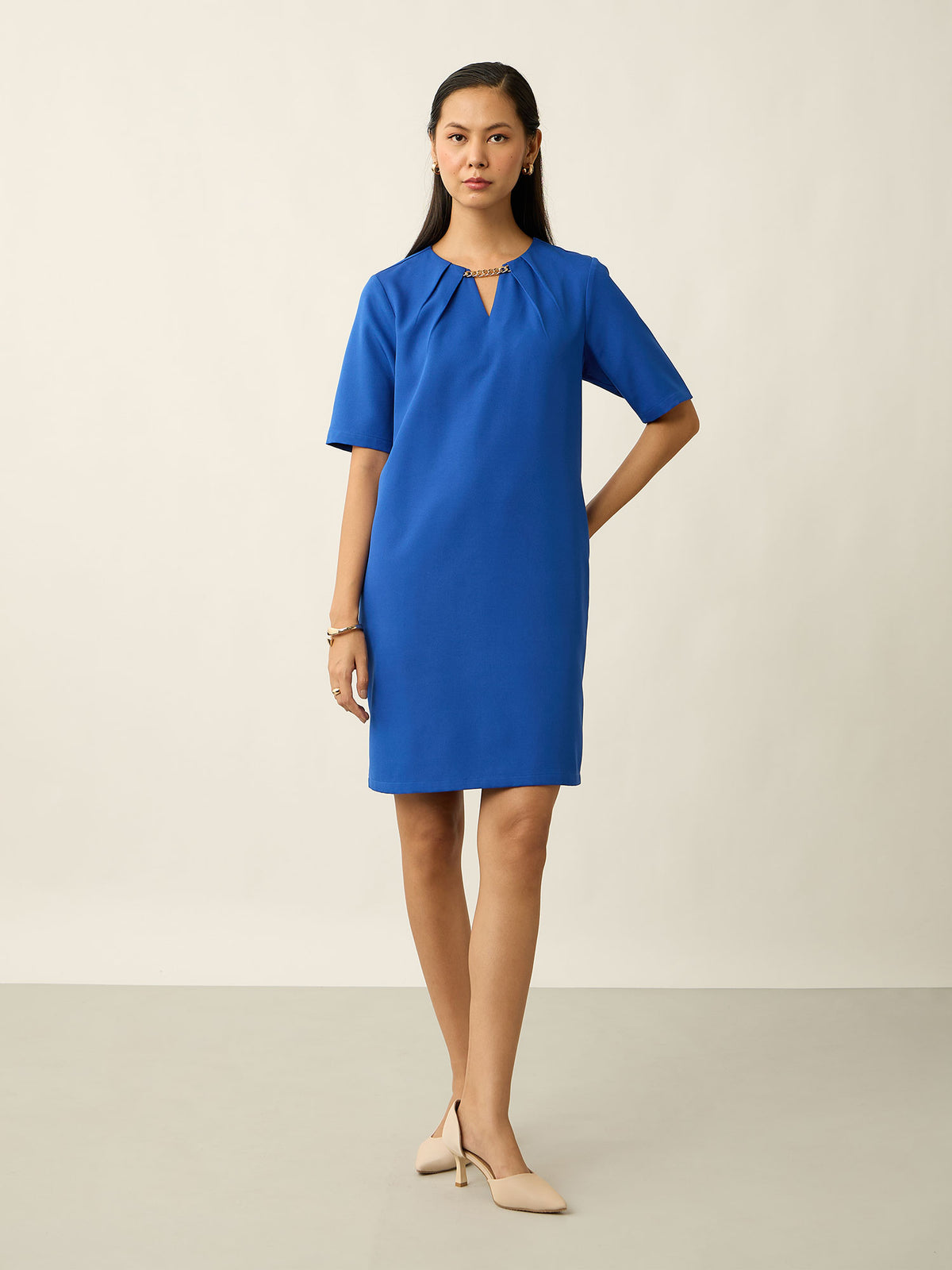 Helena Metallic Chain Shift Dress-Cobalt Blue