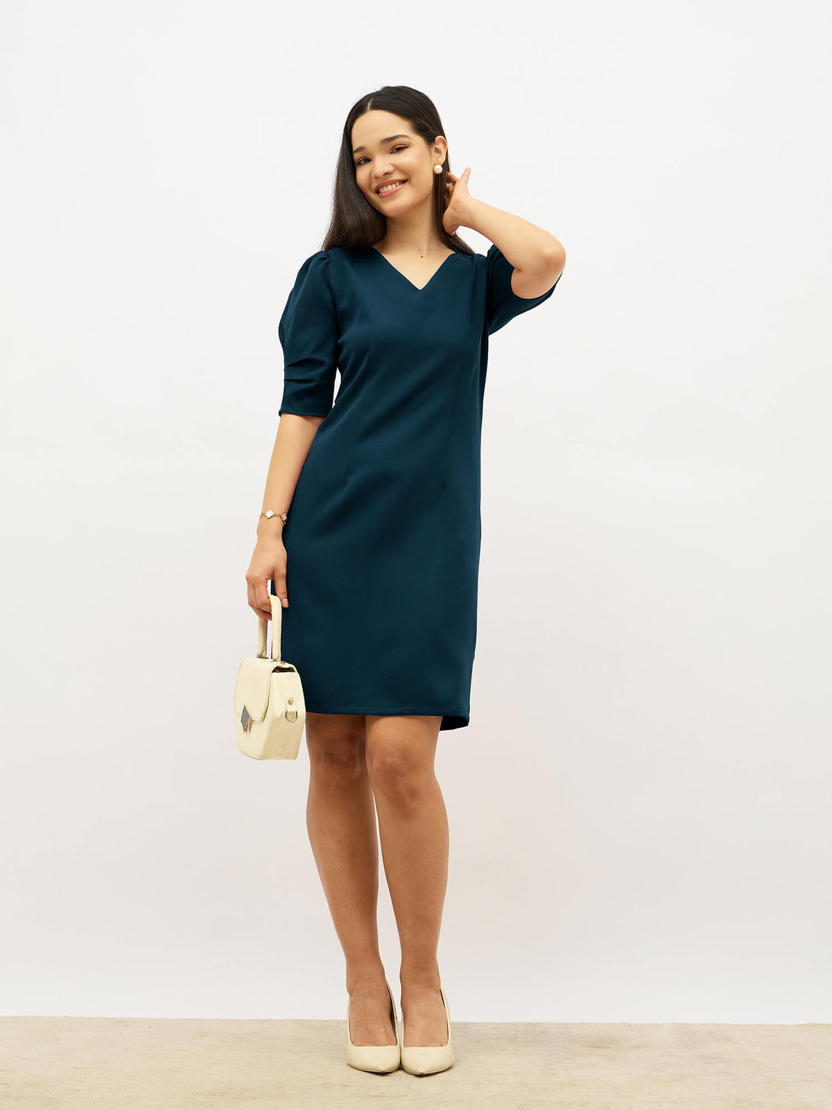Dolan V-Neck Sheath Dress-Pine Teal