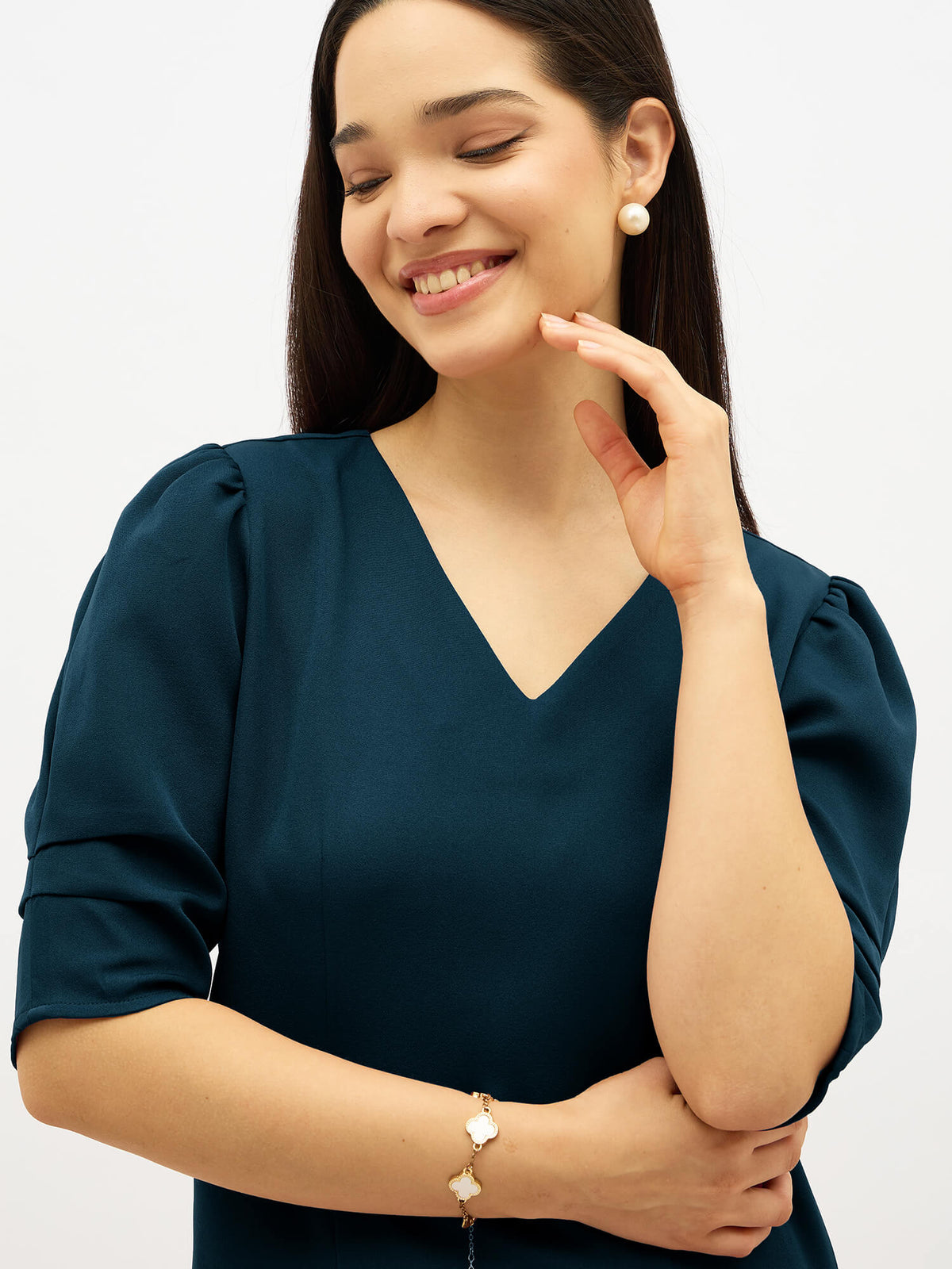 Dolan V-Neck Sheath Dress-Pine Teal