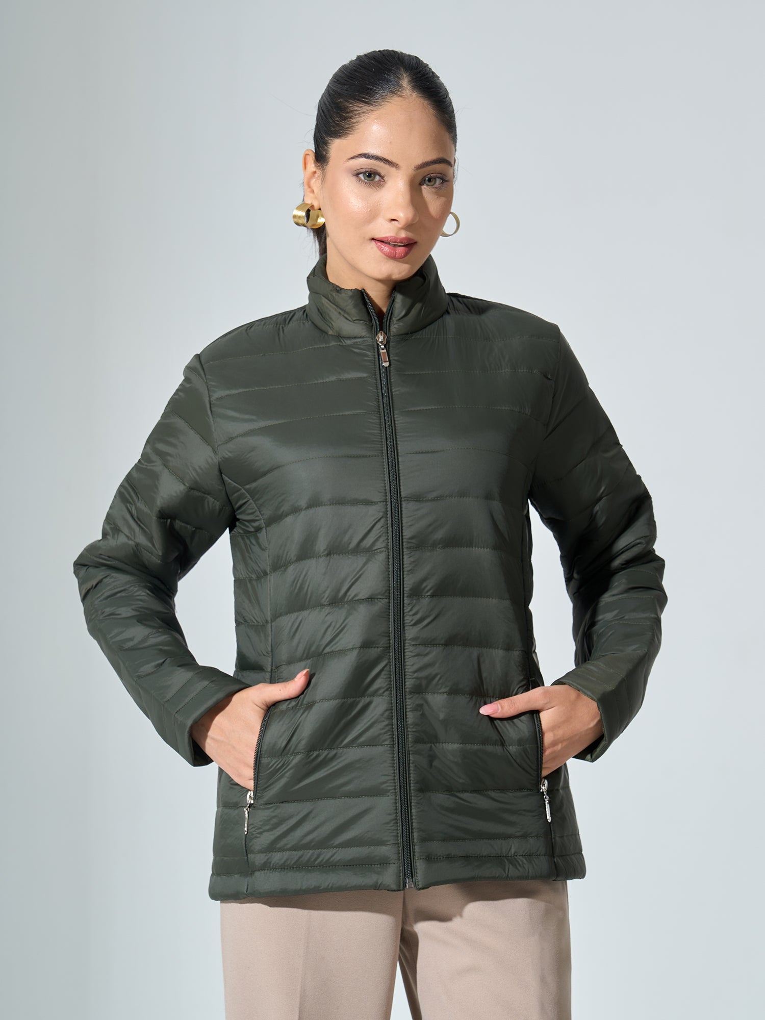 Maeve-Olive Puffer Jacket - Olive Green