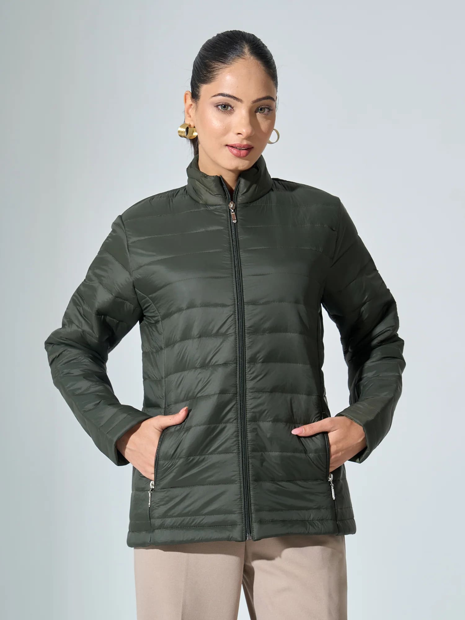 Maeve-Olive Puffer Jacket - Olive Green