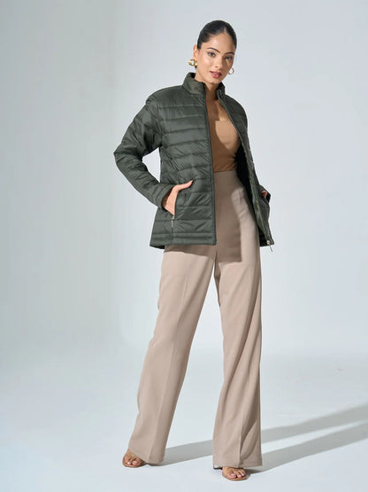 Maeve-Olive Puffer Jacket - Olive Green