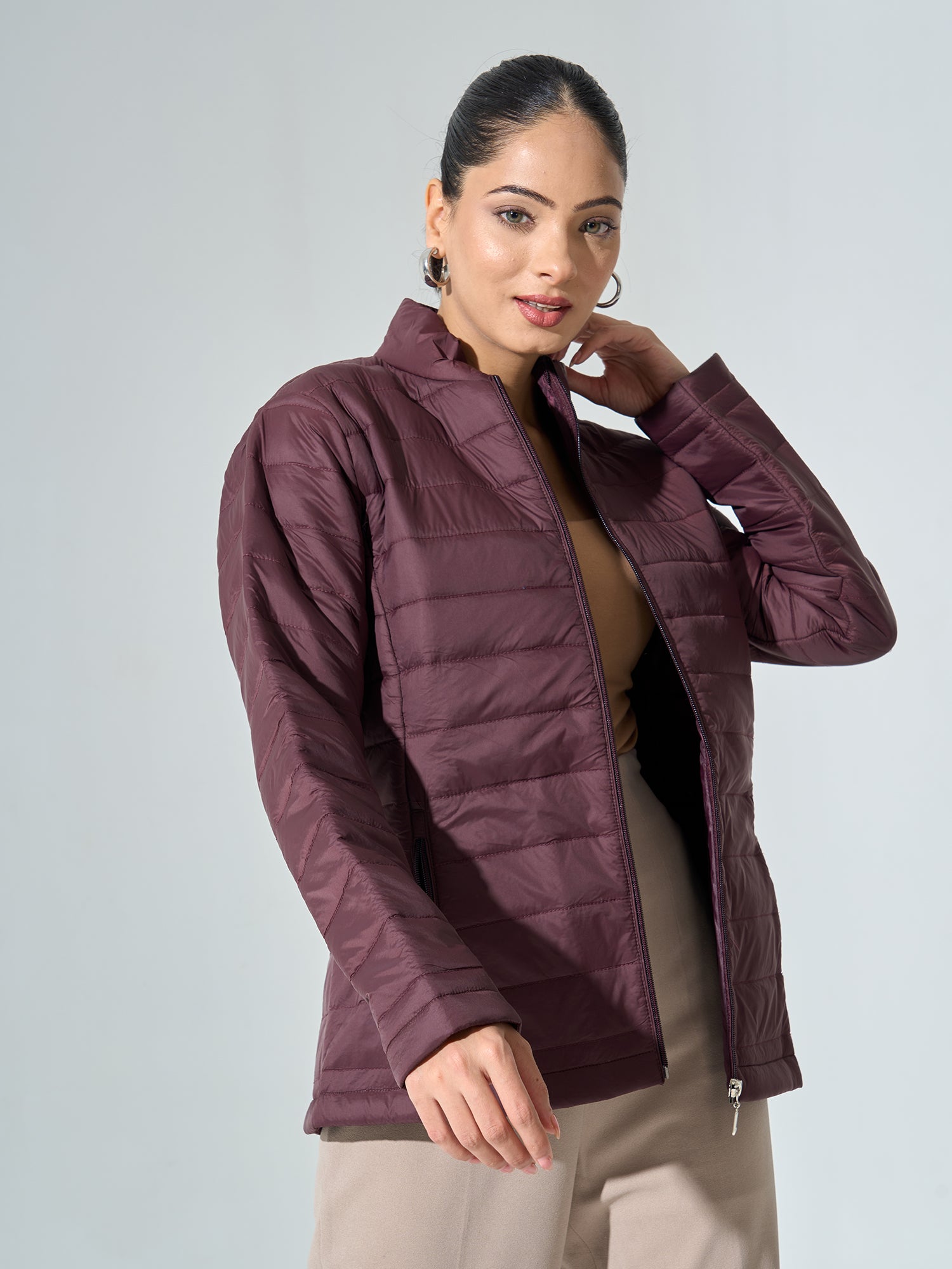 Maeve-Maroon Puffer Jacket - Maroon