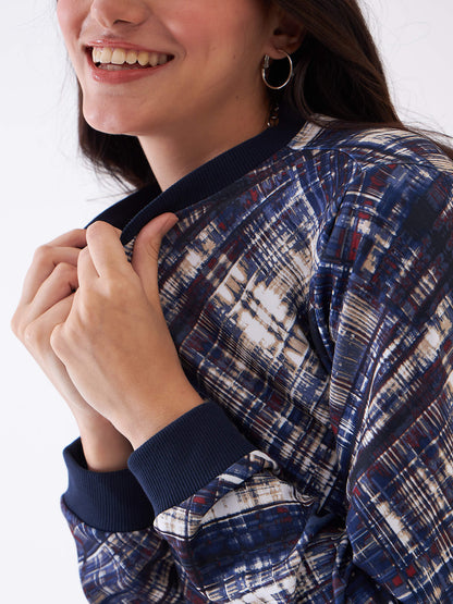 Gio-Navy Geometric Bomber Jacket - Multicolor