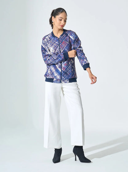 Gio-Navy Geometric Bomber Jacket - Multicolor