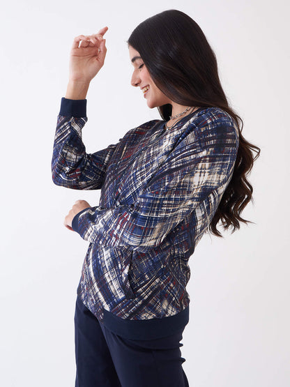Gio-Navy Geometric Bomber Jacket - Multicolor
