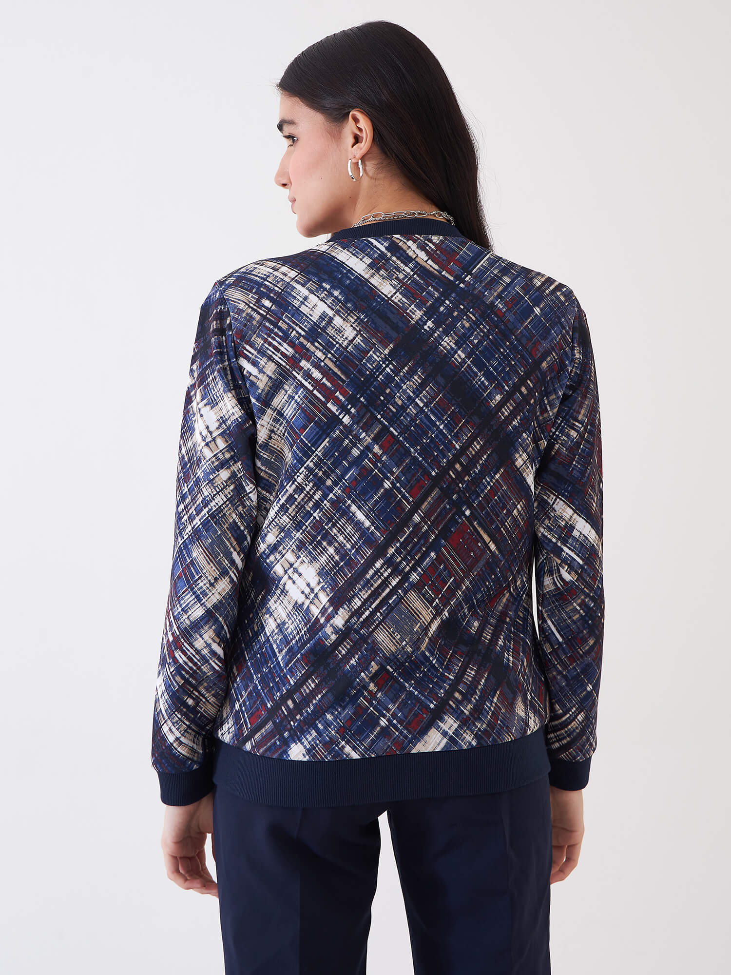 Gio-Navy Geometric Bomber Jacket - Multicolor